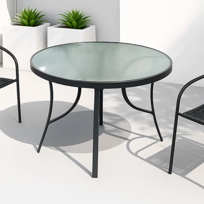 Jual Soleil Meja Teras Kaca Round - Hitam Original | AZKO