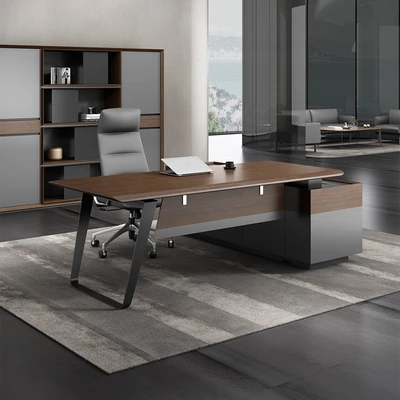 Gambar Sevati Mugen Meja Kantor Manager Sisi Kiri - Cokelat Walnut