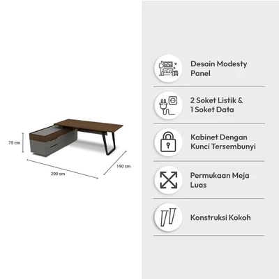 Jual Sevati Mugen Meja Kantor Manager Sisi Kiri Cokelat Walnut Terbaik ...