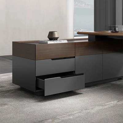 Gambar Sevati Mugen Meja Kantor Manager Sisi Kiri - Cokelat Walnut
