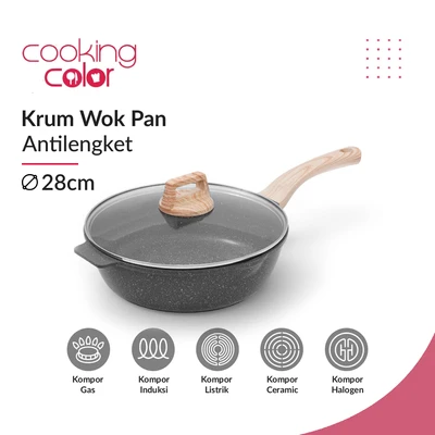 Gambar Cooking Color Krum Wajan Penggorengan Marble Aluminium 28 cm - Abu-Abu