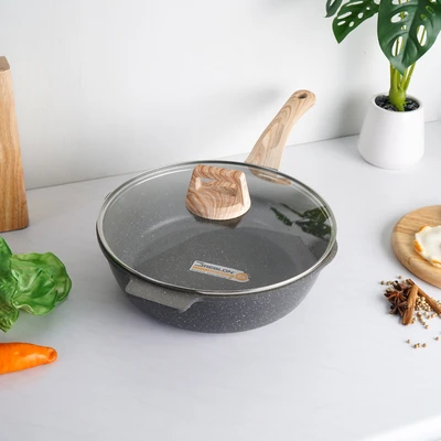Gambar Cooking Color Krum Wajan Penggorengan Marble Aluminium 28 cm - Abu-Abu