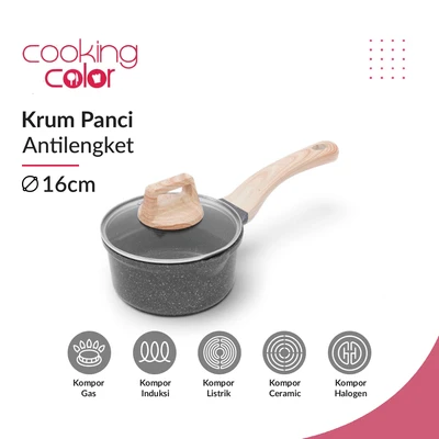 Gambar Cooking Color Krum Panci Saucepan Marble Non-Stick Coating 16 cm - Abu-Abu