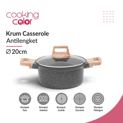 Gambar Cooking Color Krum Panci Casserole Marble Non-Stick Coating 20 cm - Abu-Abu