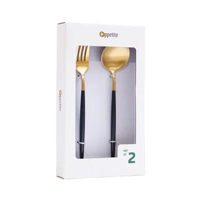 Gambar Appetite Set 2 Pcs Zavy Alat Makan - Gold/hitam