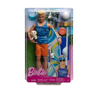 Gambar Barbie Set Boneka Ken Dengan Surfboard & Pet Puppy Hpt50