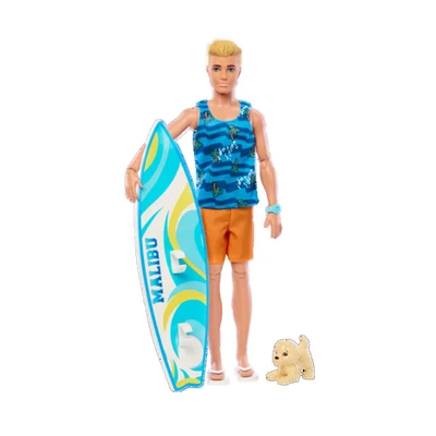 Gambar Barbie Set Boneka Ken Dengan Surfboard & Pet Puppy Hpt50