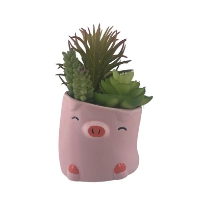 Gambar Arthome Tanaman Artifisial Succulent Dengan Pot Anima Hog 9x9x17 cm - Mix