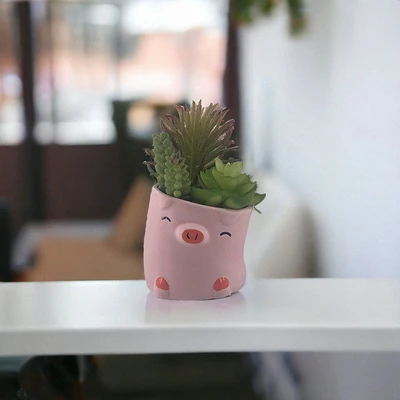 Gambar Arthome Tanaman Artifisial Succulent Dengan Pot Anima Hog 9x9x17 cm - Mix