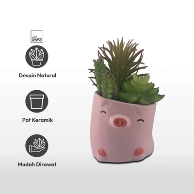 Gambar Arthome Tanaman Artifisial Succulent Dengan Pot Anima Hog 9x9x17 cm - Mix