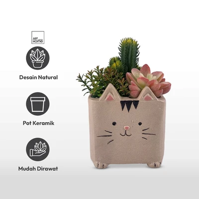 Gambar Arthome Tanaman Artifisial Sukulen Dengan Pot Anima Cat