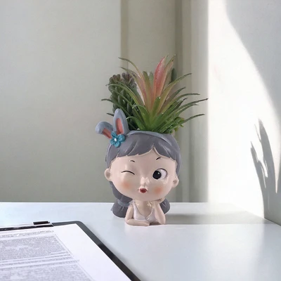 Gambar Arthome Tanaman Artifisial Succulent Dengan Pot Anima Wink 10x9x15 cm - Mix