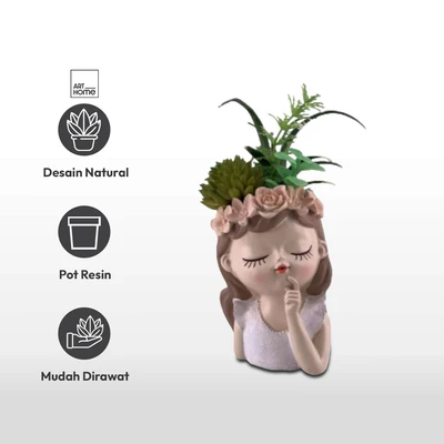 Gambar Arthome Tanaman Artifisial Succulent Dengan Pot Cream 10x10x18 cm - Mix