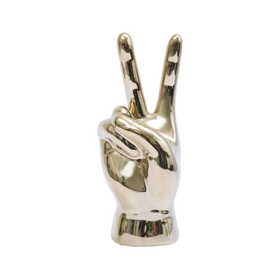 Gambar Informa Patung Miniatur Peace Hand 18 cm - Gold Champagne