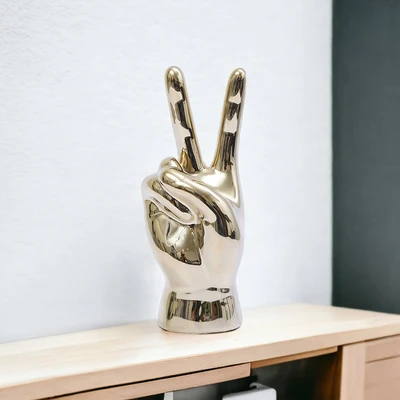 Gambar Informa Patung Miniatur Peace Hand 18 cm - Gold Champagne