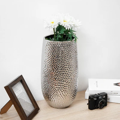 Gambar Informa Irish Vas Bunga Keramik 20x20x38 cm - Silver