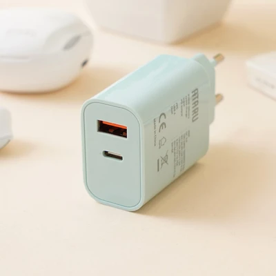Gambar Ataru Kepala Charger Dual USB-A & USB-C 30 Watt - Hijau Muda