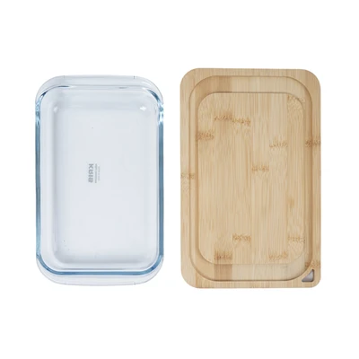 Gambar Kris Loyang Kue Rectangle Dengan Tutup Bambu 28x17.7 cm Transparan