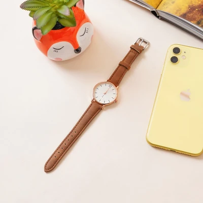 Gambar Ataru Jam Tangan Wanita Gold Pu Strap 2 - Cokelat