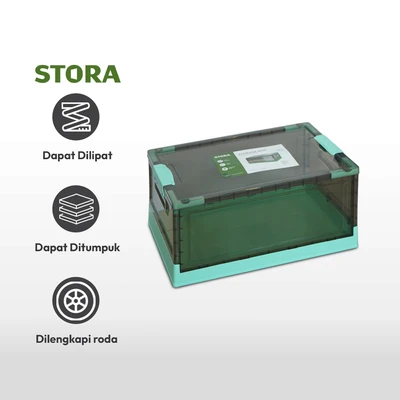 Gambar Stora 51x35x10 Cm Kotak Penyimpanan Lipat Dengan Roda - Hijau