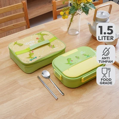 Gambar Kris Kotak Makan 4 Sekat Dengan Soup Pot & Tas Dino 1.5 Liter - Hijau