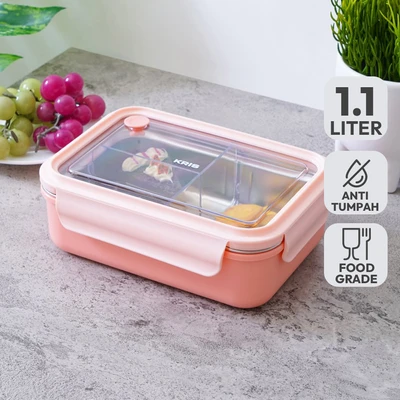 Gambar Kris Kotak Makan 3 Sekat 1.1 Liter - Pink Claire