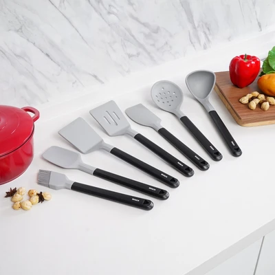 Gambar Kris Set 8 Pcs Peralatan Masak Silikon Dengan Holder - Abu-abu