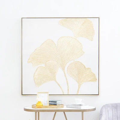 Gambar Informa Lukisan Kanvas Handmade Oil Paint Ginkgo 100x100 cm - Gold