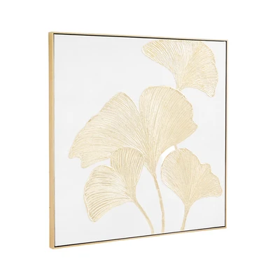 Gambar Informa Lukisan Kanvas Handmade Oil Paint Ginkgo 100x100 cm - Gold