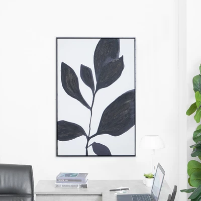 Gambar Informa Lukisan Kanvas Handmade & Print Black Leaf 80x120 cm - Mix