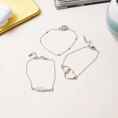 Gambar Ataru Gelang Wanita Feather Set 3 pcs - Silver