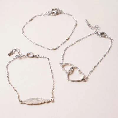 Gambar Ataru Gelang Wanita Feather Set 3 pcs - Silver