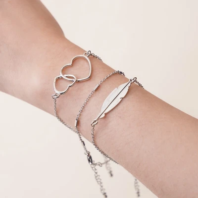 Gambar Ataru Gelang Wanita Feather Set 3 pcs - Silver