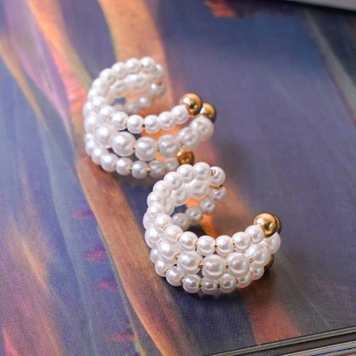 Gambar Ataru Anting Jepit Triple Pearl Set 2 pcs - Gold