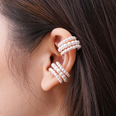 Gambar Ataru Anting Jepit Triple Pearl Set 2 pcs - Gold