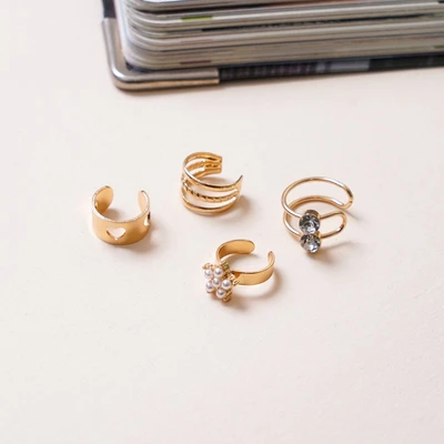 Gambar Ataru Anting Jepit Heart Set 4 pcs - Gold