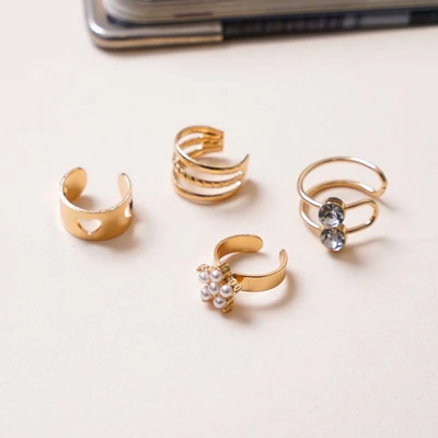 Gambar Ataru Anting Jepit Heart Set 4 pcs - Gold