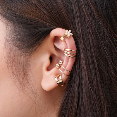 Gambar Ataru Anting Jepit Heart Set 4 pcs - Gold