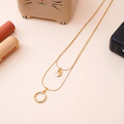 Gambar Ataru Kalung Wanita Double Dengan Circle - Gold