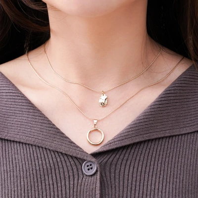 Gambar Ataru Kalung Wanita Double Dengan Circle - Gold