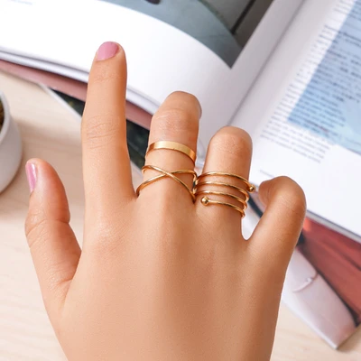 Gambar Ataru Cincin Wanita Cross Set 6 pcs - Gold