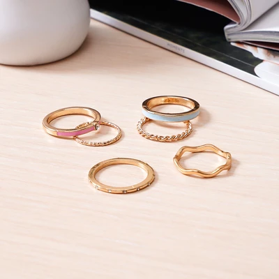 Gambar Ataru Cincin Wanita Set 6 pcs - Biru/Pink/Gold