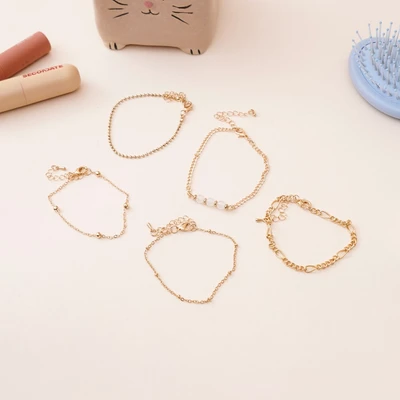 Gambar Ataru Gelang Wanita Thin Chain Set 5 pcs - Gold