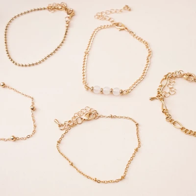 Gambar Ataru Gelang Wanita Thin Chain Set 5 pcs - Gold