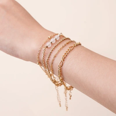 Gambar Ataru Gelang Wanita Thin Chain Set 5 pcs - Gold