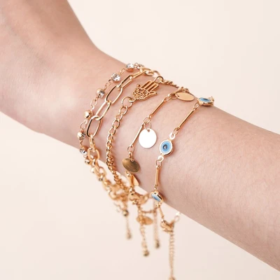 Gambar Ataru Gelang Wanita Hamsa Set 5 pcs - Gold
