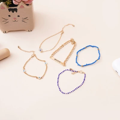 Gambar Ataru Gelang Wanita Eye Set 5 pcs - Biru/Gold