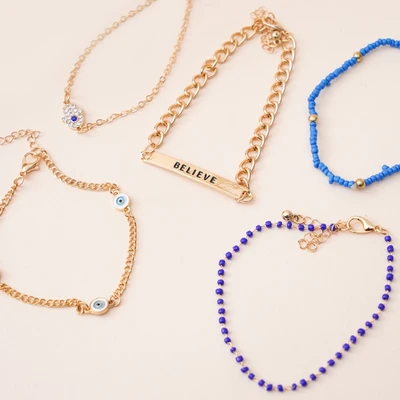 Gambar Ataru Gelang Wanita Eye Set 5 pcs - Biru/Gold