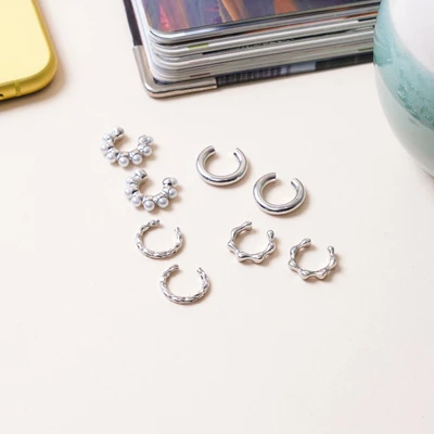 Gambar Ataru Anting Jepit Set 8 pcs - Silver