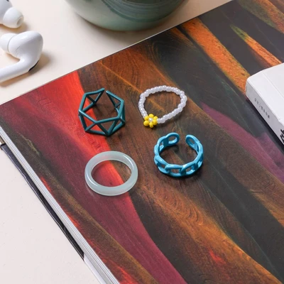 Gambar Ataru Cincin Wanita Geometrical Set 4 pcs - Biru/Hijau